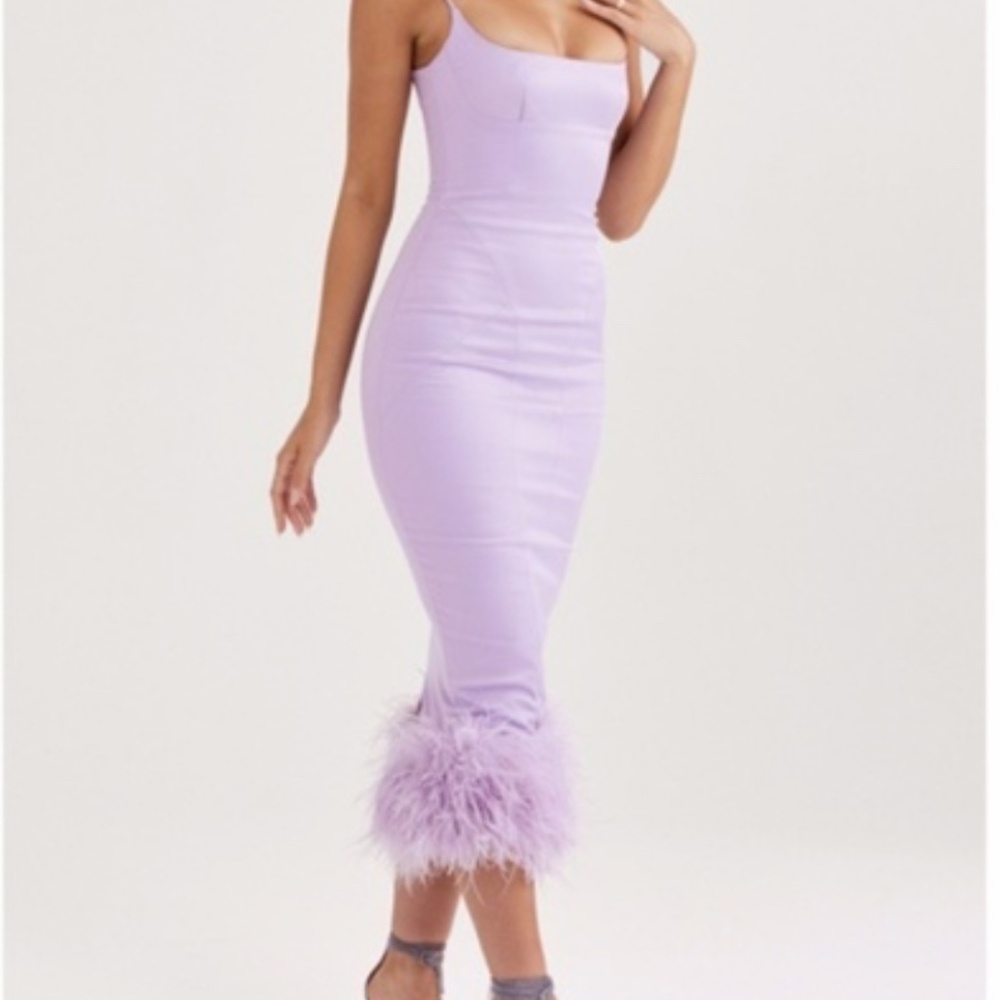 House of Cb Helena Dress (Lilac w/ Feathers)